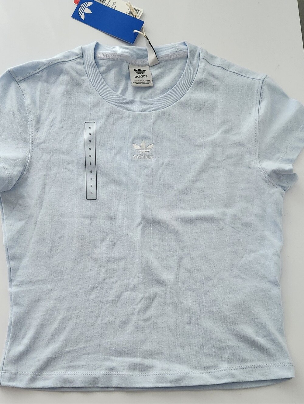 Nwt adidas Light Blue Trefoil Crewneck Cropped Tee